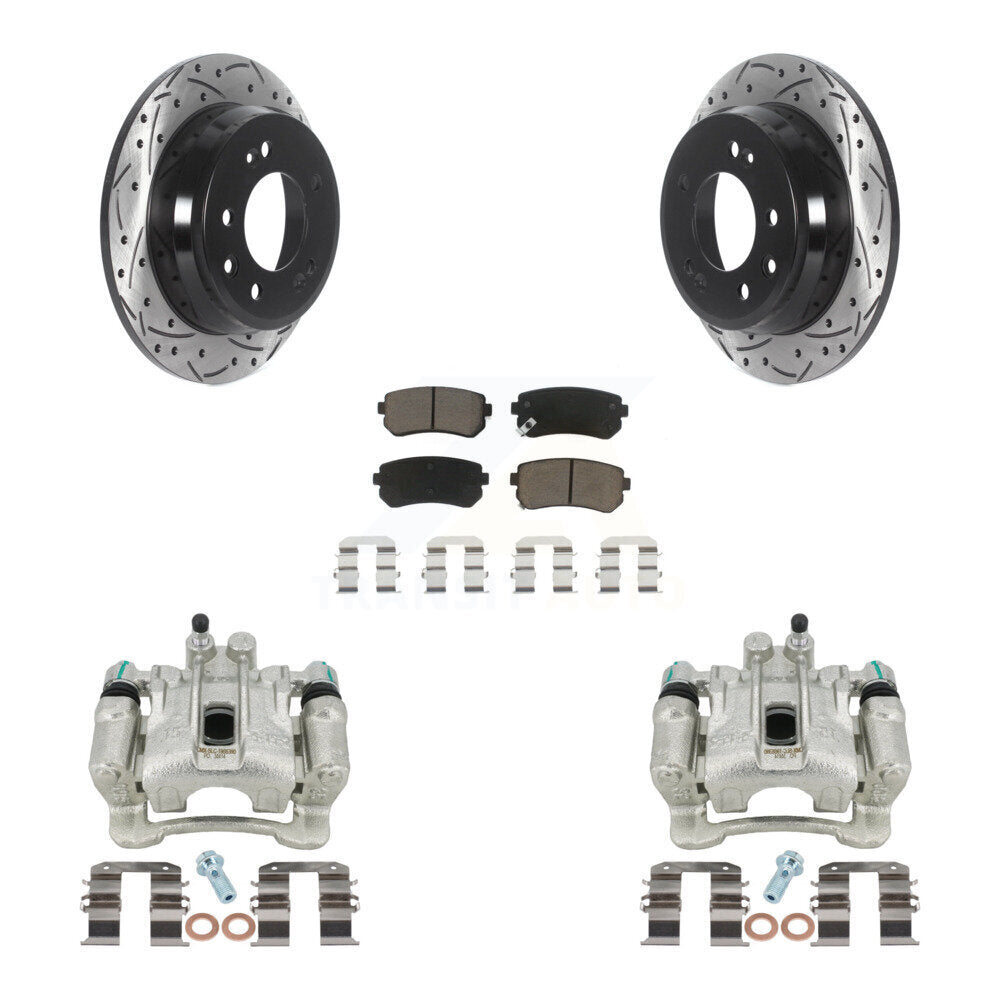 Rear Disc Brake Coated Caliper Drilled Slotted Rotors And Ceramic Pads Kit For Hyundai Tucson Kia Sportage FWD KCD-100591C by Transit Auto