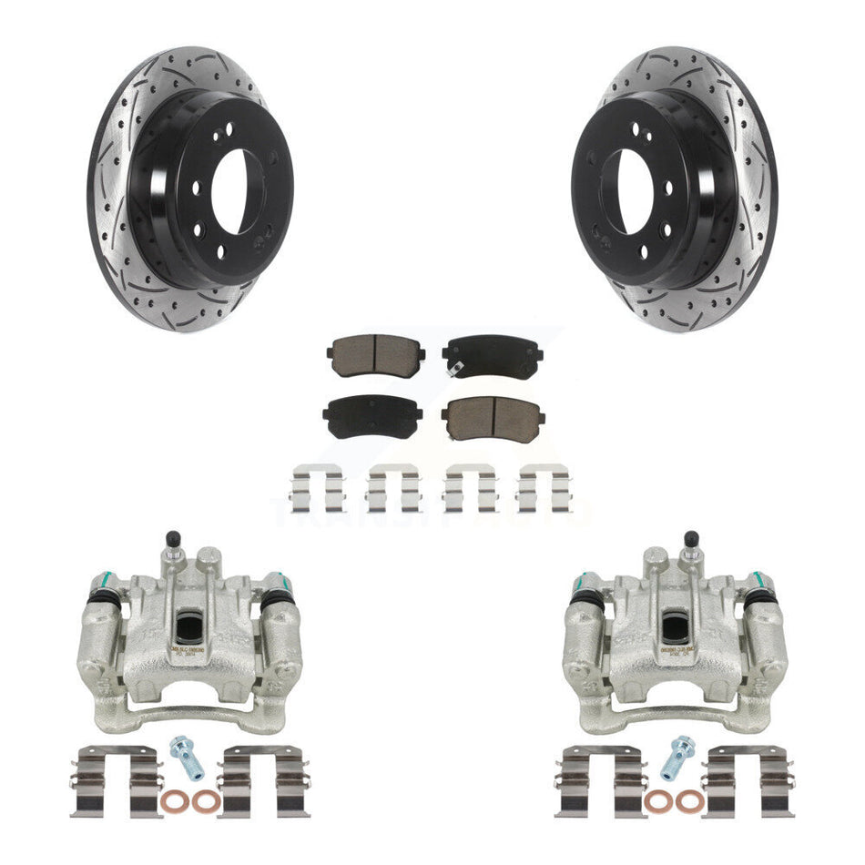 Rear Disc Brake Coated Caliper Drilled Slotted Rotors And Ceramic Pads Kit For Hyundai Tucson Kia Sportage FWD KCD-100591C