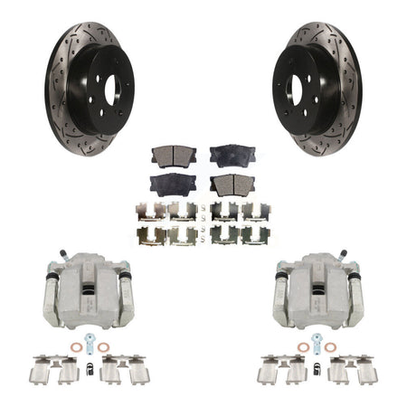 Rear Disc Brake Coated Caliper Drilled Slotted Rotors And Semi-Metallic Pads Kit For Toyota RAV4 KCD-100591P by Transit Auto