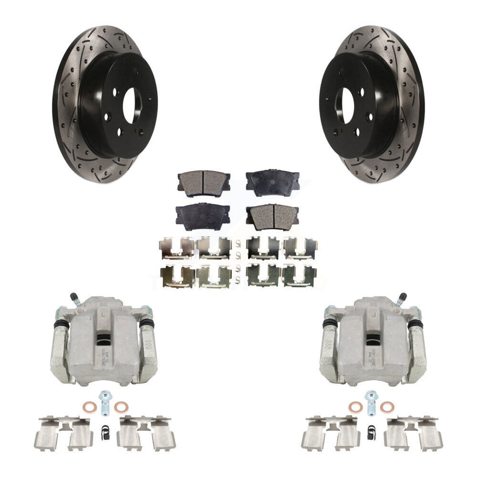 Rear Disc Brake Coated Caliper Drilled Slotted Rotors And Semi-Metallic Pads Kit For Toyota RAV4 KCD-100591P