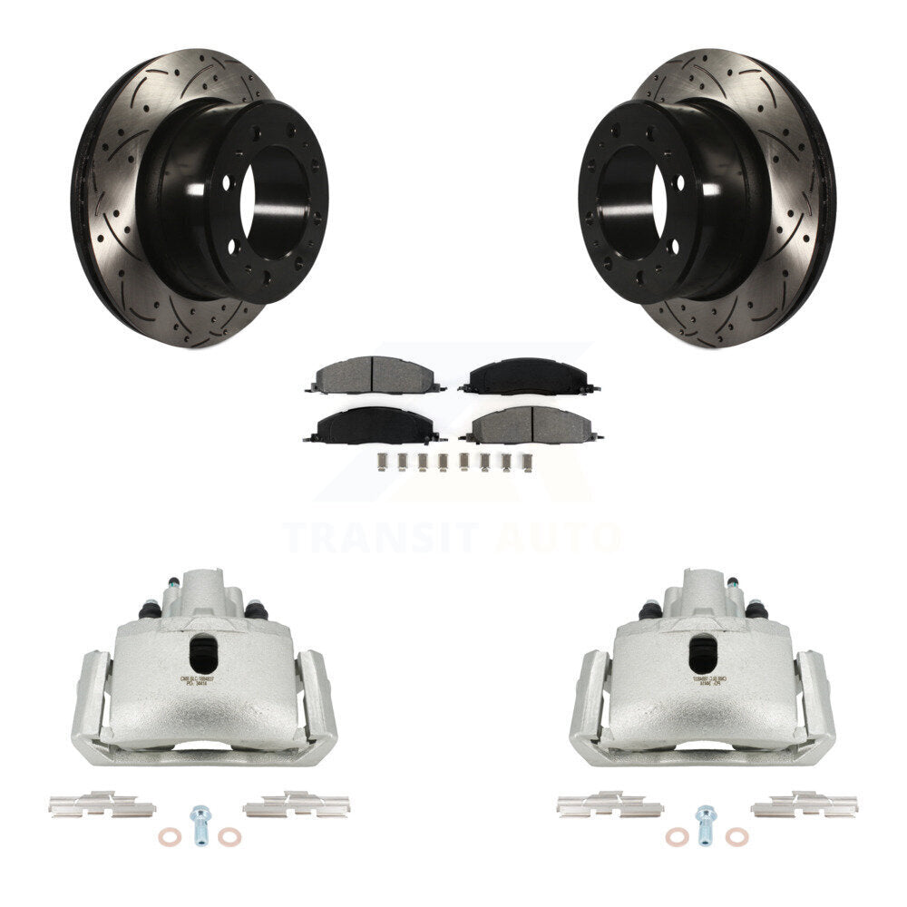 Rear Brake Caliper Drill Slot Rotor Semi-Metallic Pad Kit For Ram 1500 With 8 Lug Wheels KCD-100591S