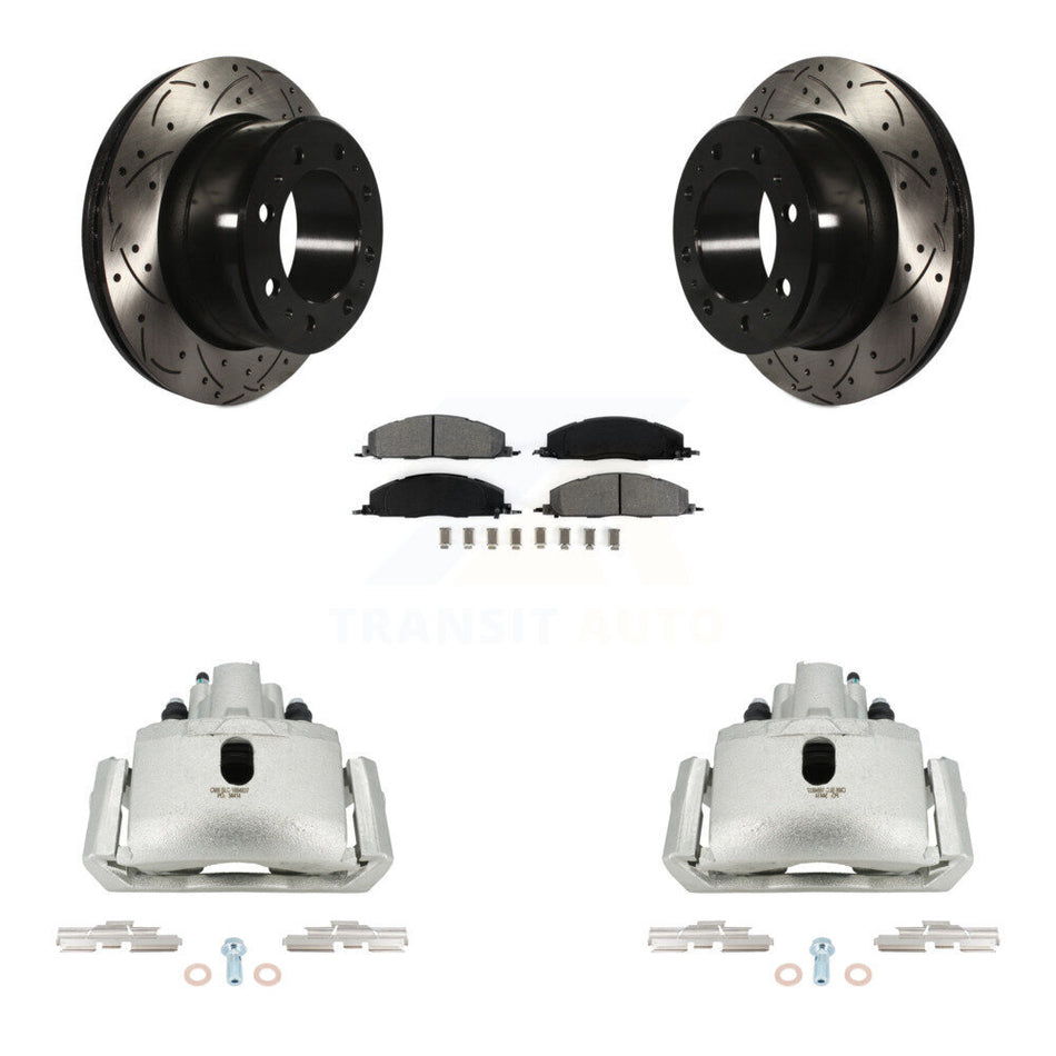 Rear Brake Caliper Drill Slot Rotor Semi-Metallic Pad Kit For Ram 1500 With 8 Lug Wheels KCD-100591S