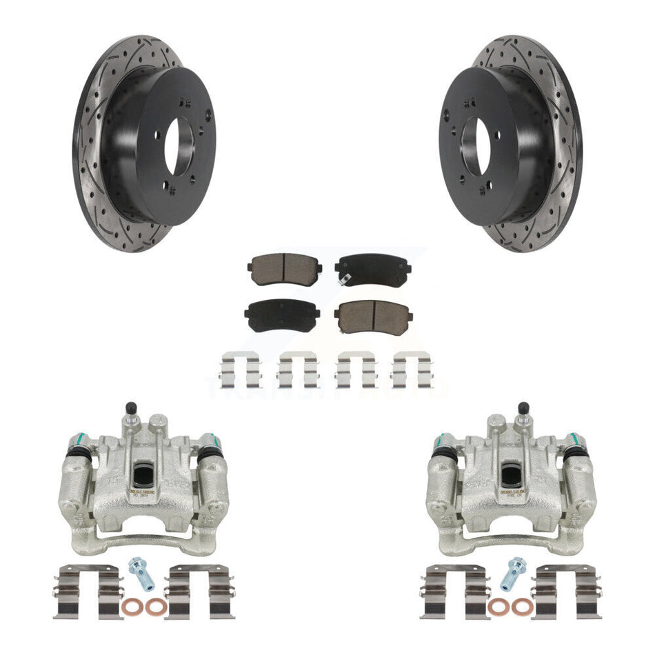 Rear Disc Brake Coated Caliper Drilled Slotted Rotors And Ceramic Pads Kit For Hyundai Tucson Kia Sportage AWD KCD-100592C