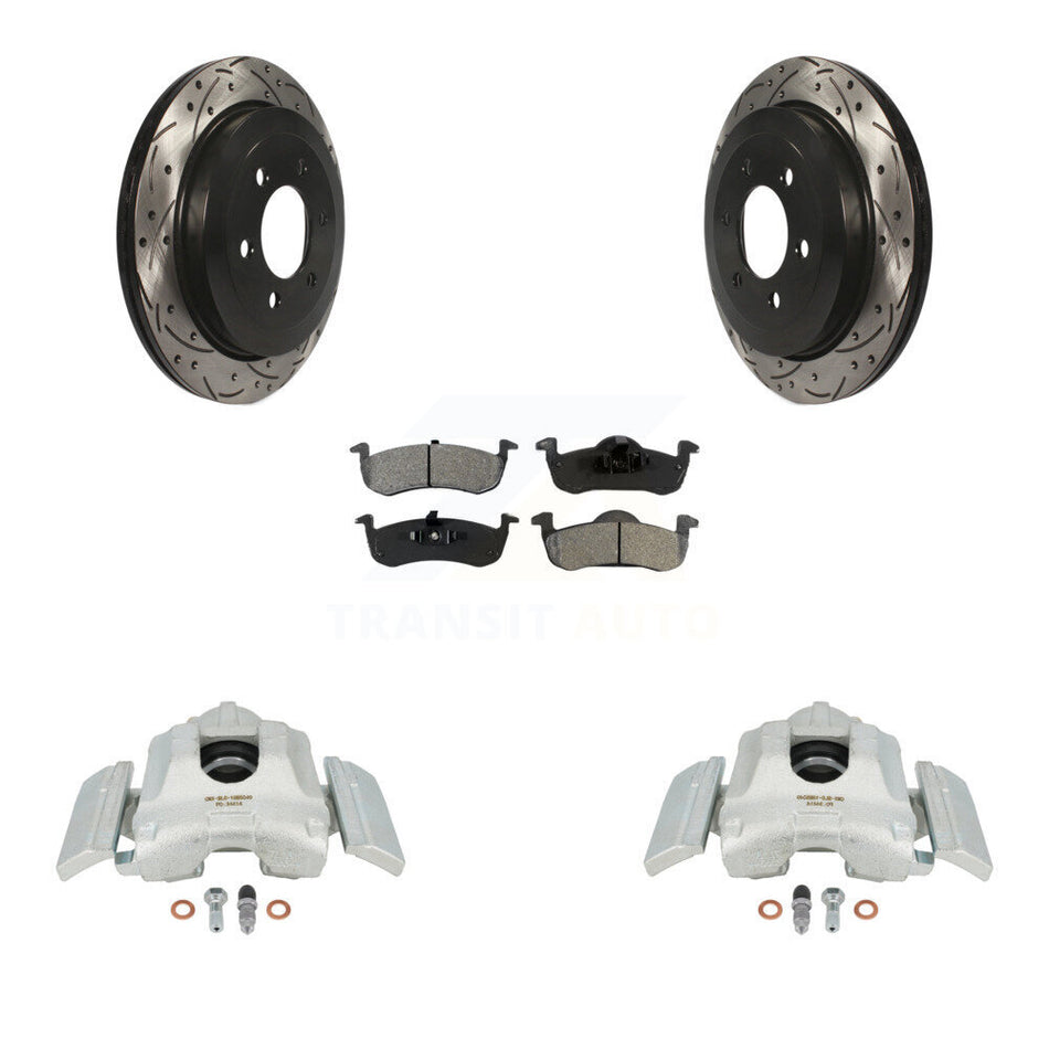 Rear Disc Brake Coated Caliper Drilled Slotted Rotors And Semi-Metallic Pads Kit For 2007-2017 Ford Expedition Lincoln Navigator KCD-100593S
