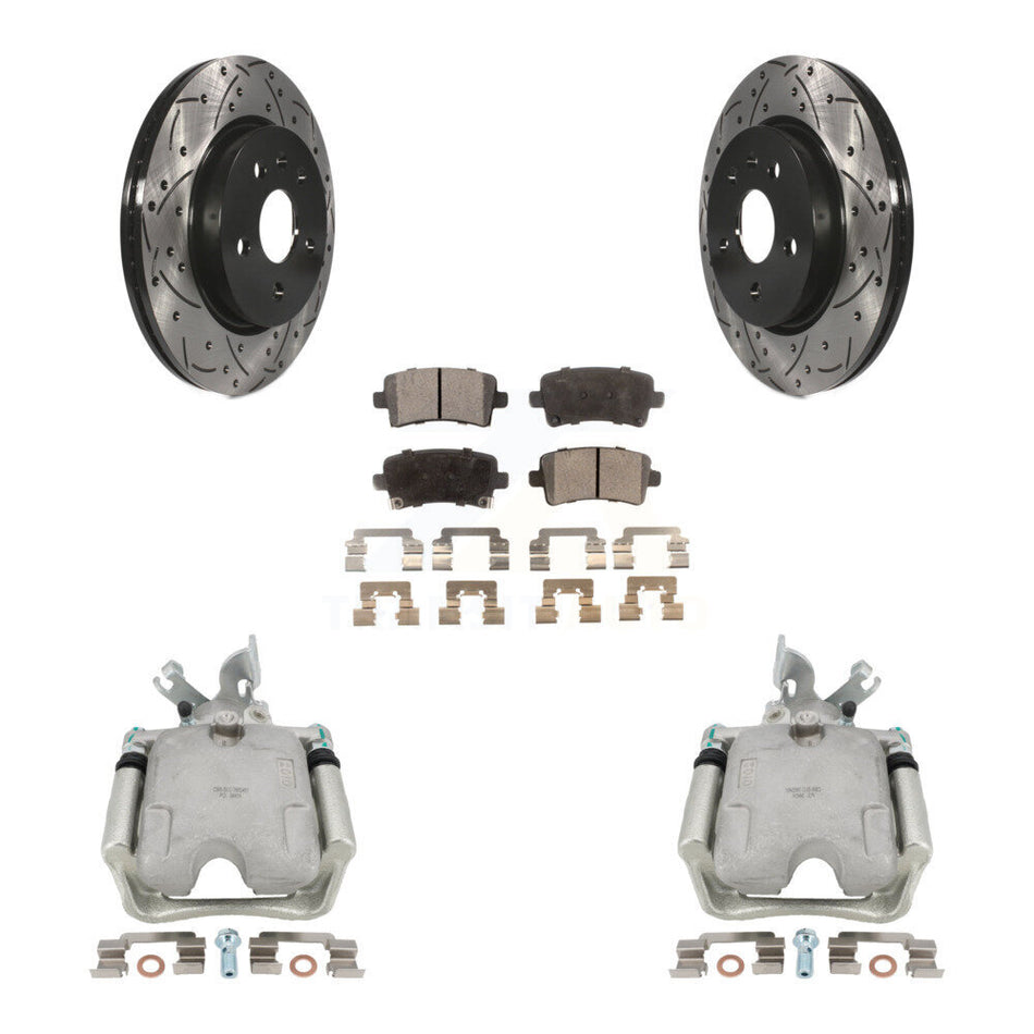 Rear Disc Brake Coated Caliper Drilled Slotted Rotors And Semi-Metallic Pads Kit For Buick LaCrosse Allure KCD-100594P by Transit Auto