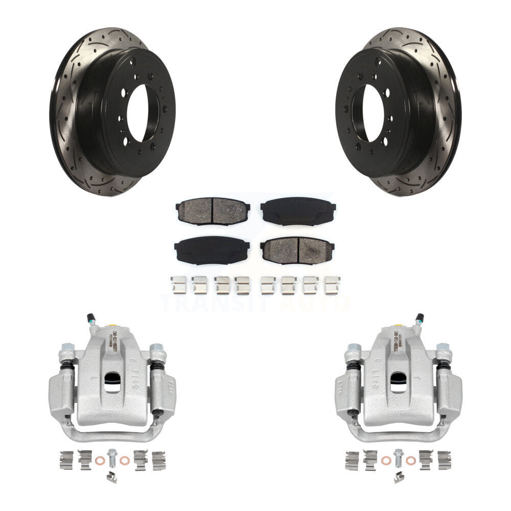Rear Brake Coat Caliper Drill Slot Rotor Semi-Metallic Pad Kit For Toyota Tundra Sequoia KCD-100594S