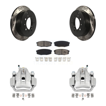 Rear Brake Coat Caliper Drill Slot Rotor Semi-Metallic Pad Kit For Toyota Tundra Sequoia KCD-100594S