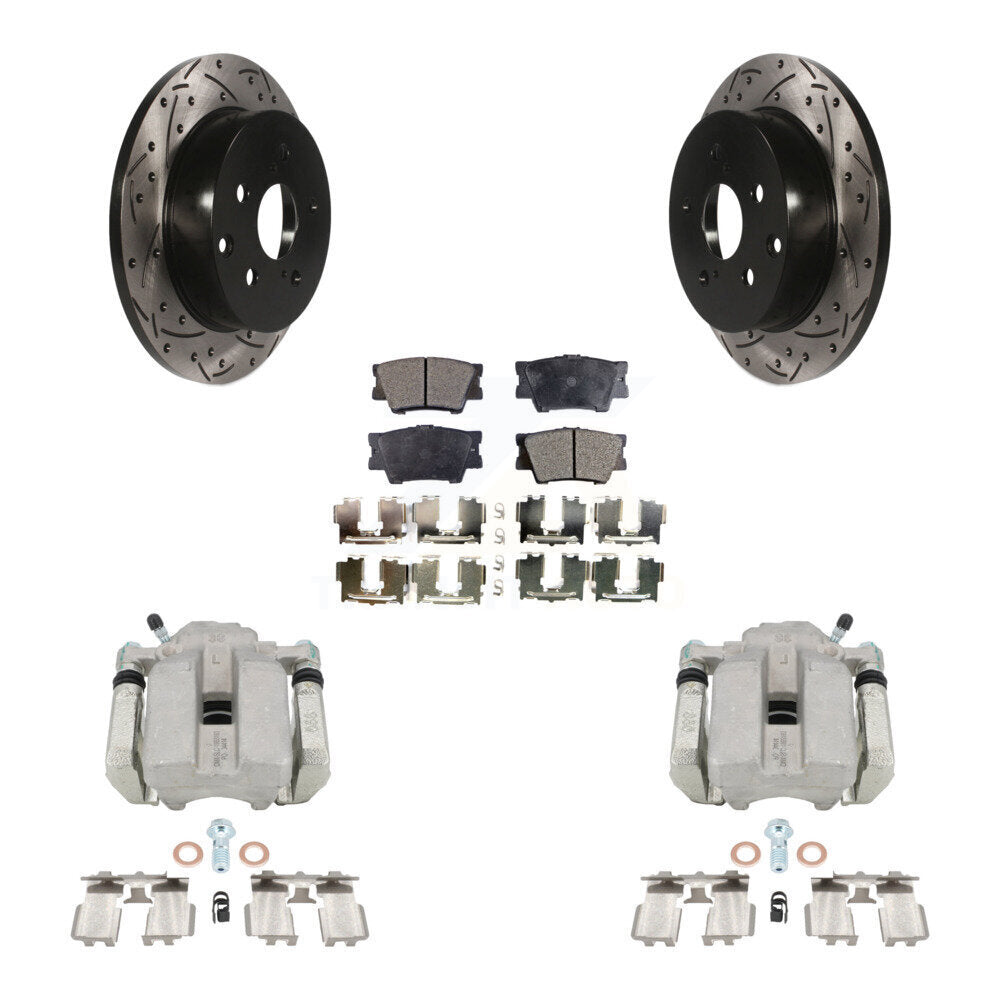 Rear Disc Brake Coated Caliper Drilled Slotted Rotors And Ceramic Pads Kit For Toyota RAV4 KCD-100595T by Transit Auto