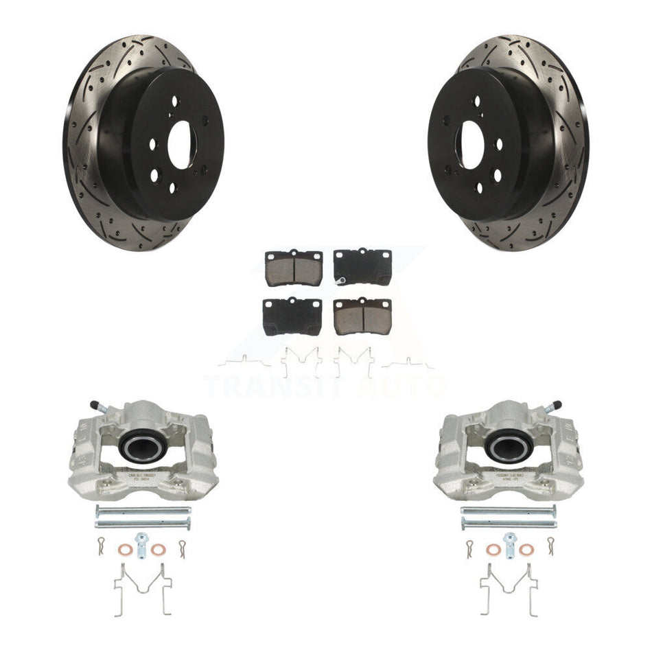 Rear Disc Brake Coated Caliper Drilled Slotted Rotors And Ceramic Pads Kit For Lexus IS250 KCD-100596C by Transit Auto