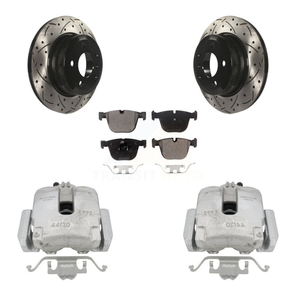 Rear Disc Brake Coated Caliper Drilled Slotted Rotors And Semi-Metallic Pads Kit For 2009 BMW X6 xDrive35i with 3.0L From 10 08 KCD-100596P