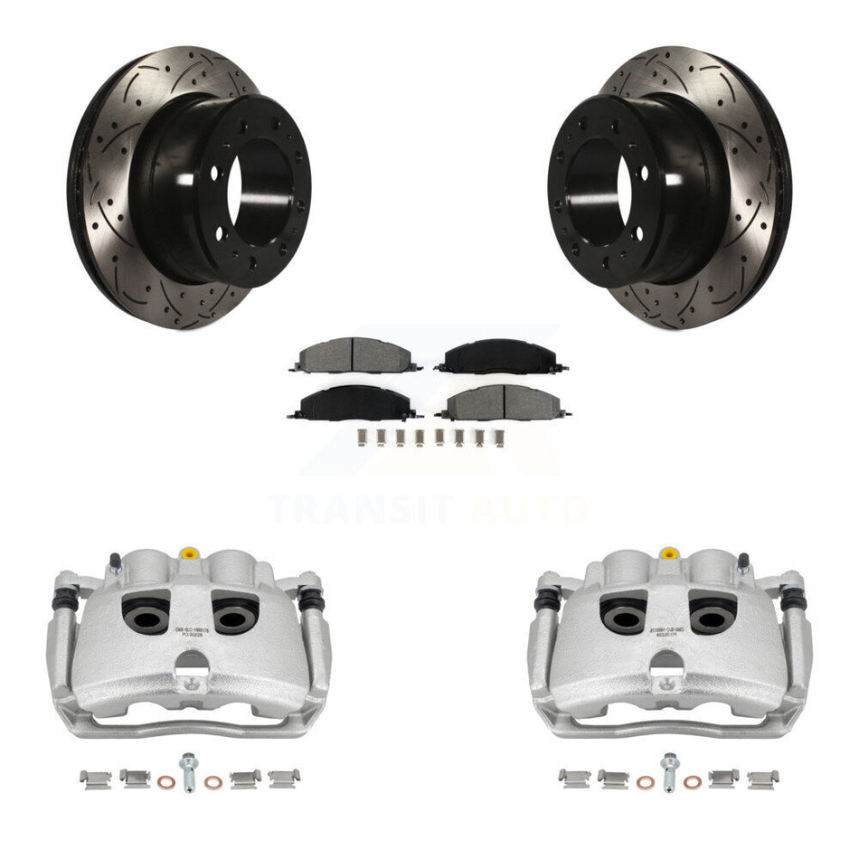 Rear Disc Brake Coated Caliper Drilled Slotted Rotors And Semi-Metallic Pads Kit For Ram 2500 3500 Dodge KCD-100596S