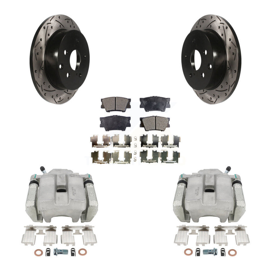 Rear Disc Brake Coated Caliper Drilled Slotted Rotor And Ceramic Pad Kit For Toyota RAV4 KCD-100596T