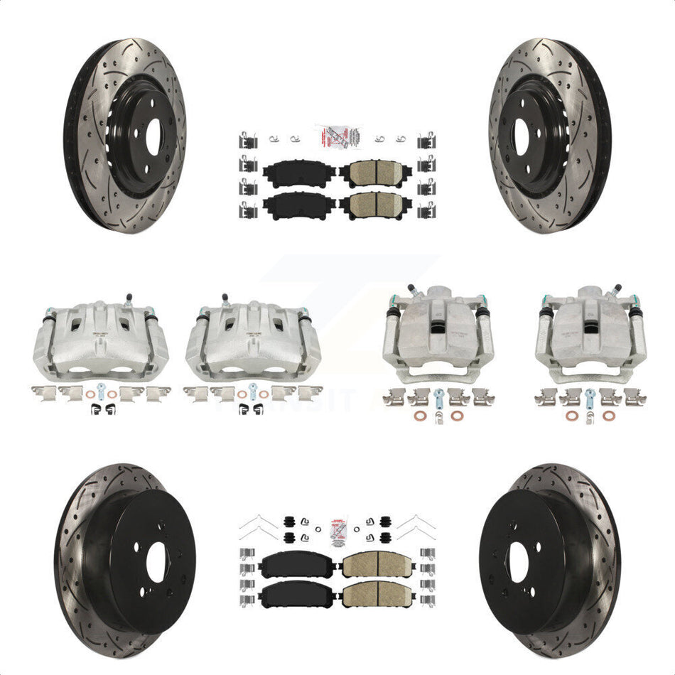 Front Rear Disc Brake Coated Caliper Drilled Slotted Rotors And Ceramic Pads Kit (10Pc) For Toyota Highlander Sienna Lexus RX350 KCD-100597N by Transit Auto