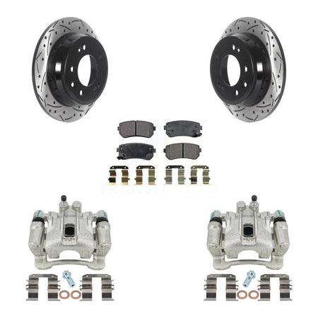 Rear Disc Brake Coated Caliper Drilled Slotted Rotors And Semi-Metallic Pads Kit For Hyundai Tucson Kia Sportage FWD KCD-100597P by Transit Auto