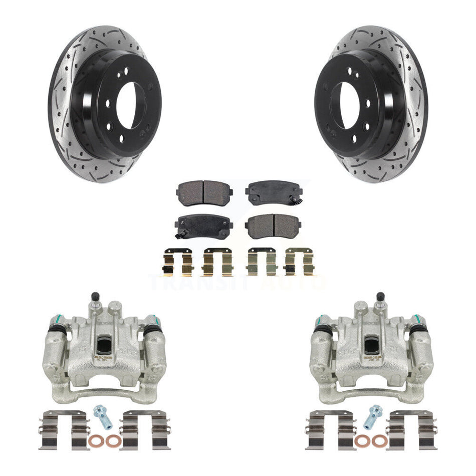 Rear Disc Brake Coated Caliper Drilled Slotted Rotors And Semi-Metallic Pads Kit For Hyundai Tucson Kia Sportage FWD KCD-100597P