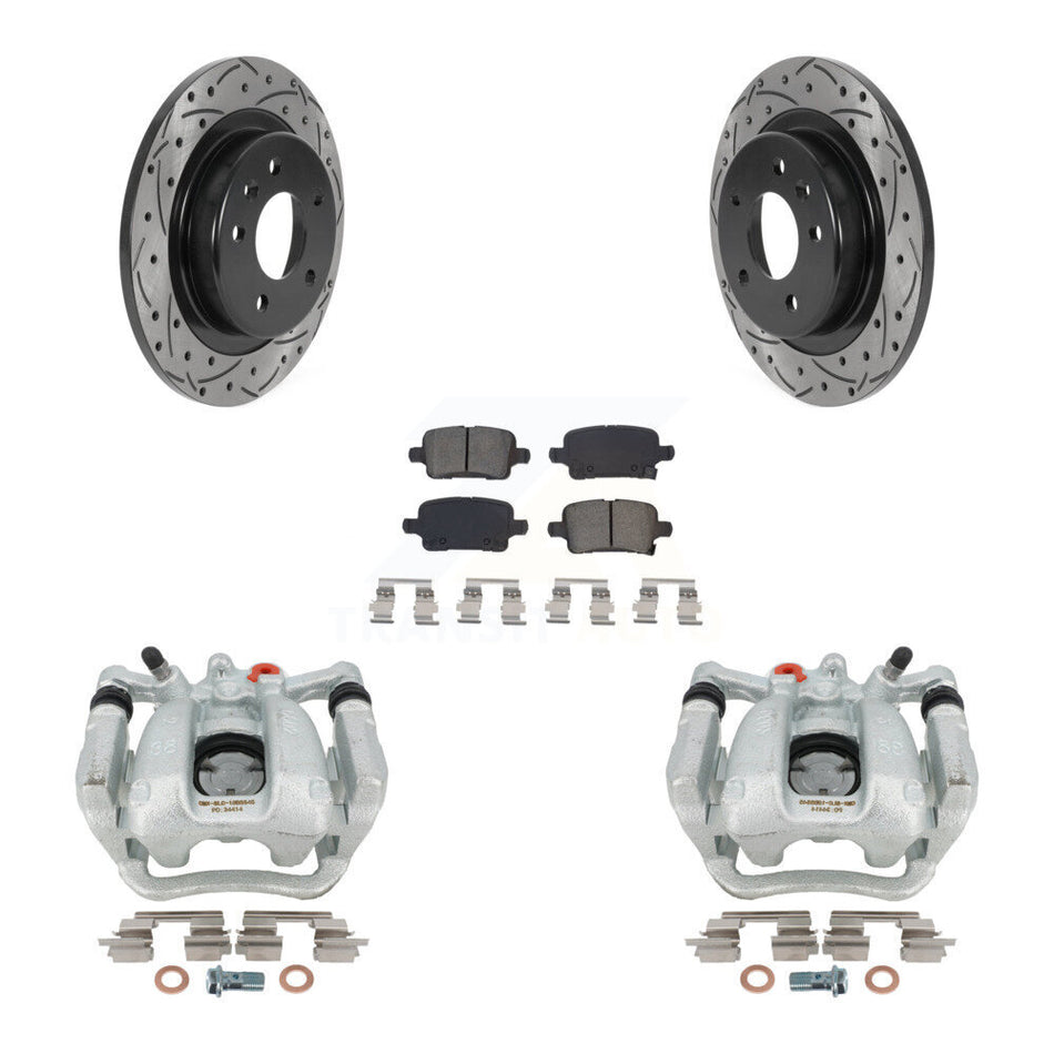 Rear Disc Brake Coated Caliper Drilled Slotted Rotors And Semi-Metallic Pads Kit For Buick LaCrosse Regal TourX KCD-100597S