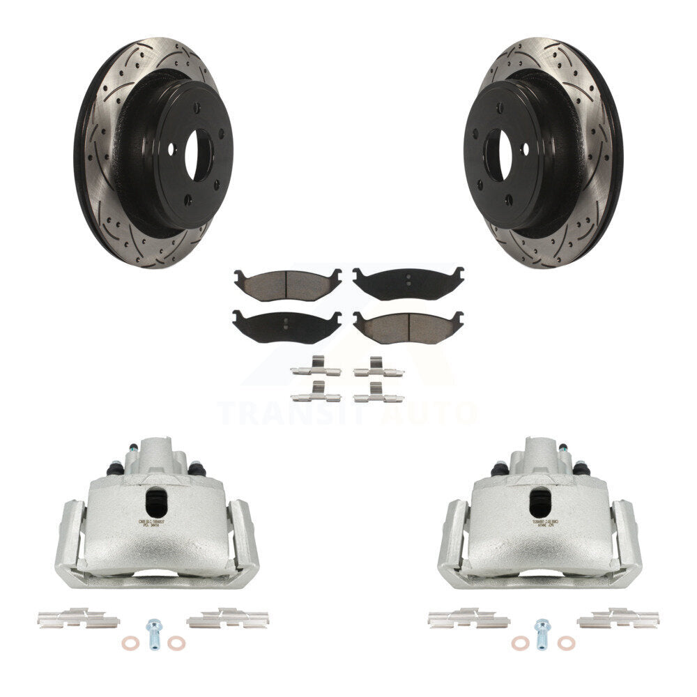 Rear Brake Caliper Drilled Slot Rotor Ceramic Pad Kit For Ram 1500 Classic Dodge Durango KCD-100598C