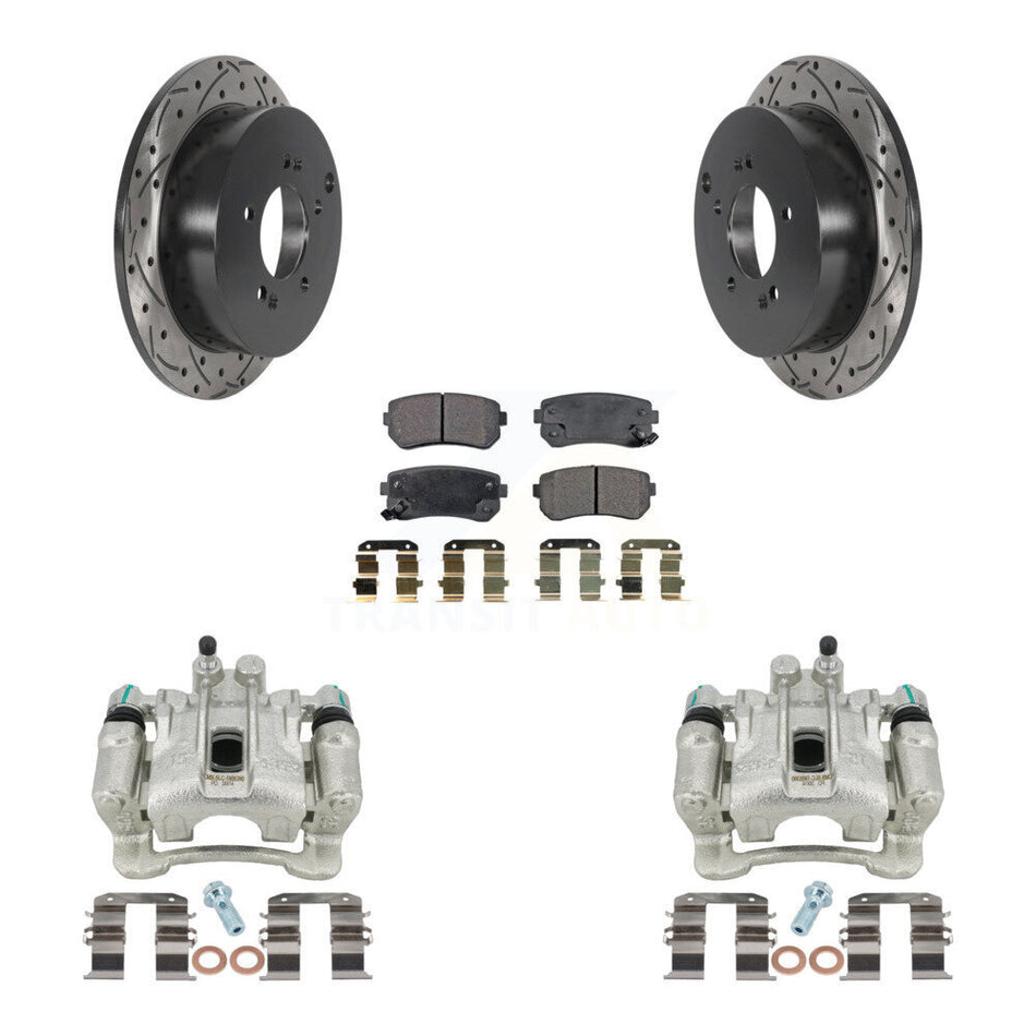 Rear Disc Brake Coated Caliper Drilled Slotted Rotors And Semi-Metallic Pads Kit For Hyundai Tucson Kia Sportage AWD KCD-100598P