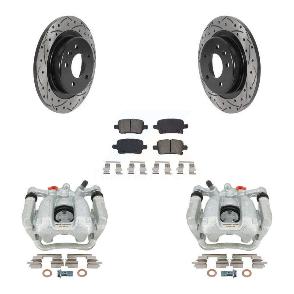 Rear Disc Brake Coated Caliper Drilled Slotted Rotors And Semi-Metallic Pads Kit For 2018-2020 Chevrolet Equinox GMC Terrain KCD-100598S