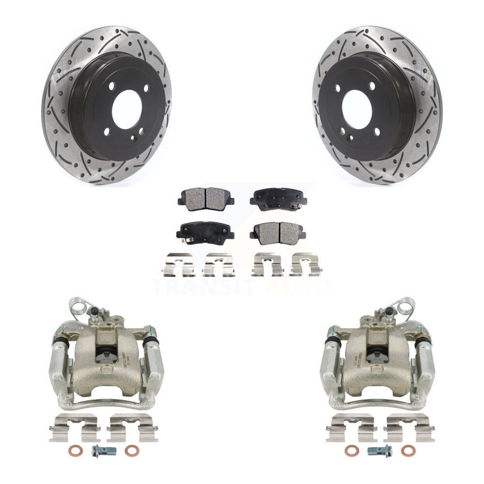 Rear Disc Brake Coated Caliper Drilled Slotted Rotors And Ceramic Pads Kit For 2012-2017 Kia Rio KCD-100598T