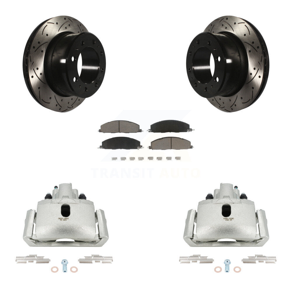 Rear Brake Caliper Drill Slot Rotors Ceramic Pad Kit For 2012 Ram 1500 With 8 Lug Wheels KCD-100599C