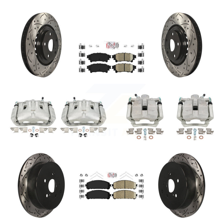 Front Rear Disc Brake Coated Caliper Drilled Slotted Rotors And Ceramic Pads Kit (10Pc) For Toyota Highlander Sienna Lexus RX350 KCD-100599N