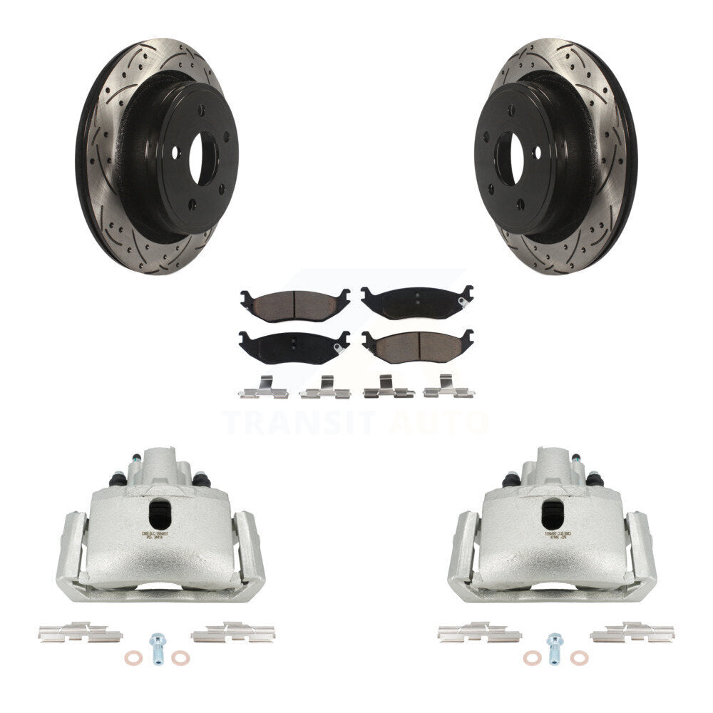 Rear Disc Brake Coated Caliper Drilled Slotted Rotors Ceramic Pad Kit For Dodge Ram 1500 KCD-100600C