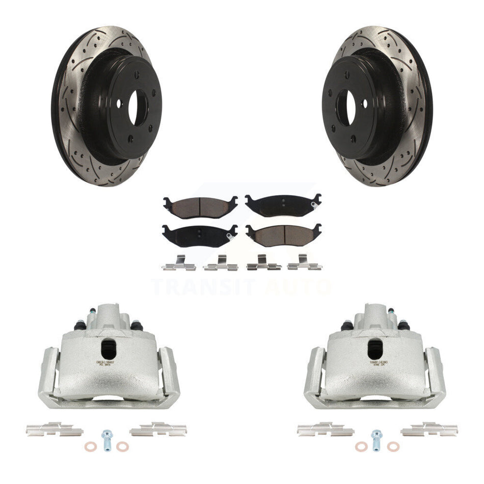 Rear Disc Brake Coated Caliper Drilled Slotted Rotors Ceramic Pad Kit For Dodge Ram 1500 KCD-100600C