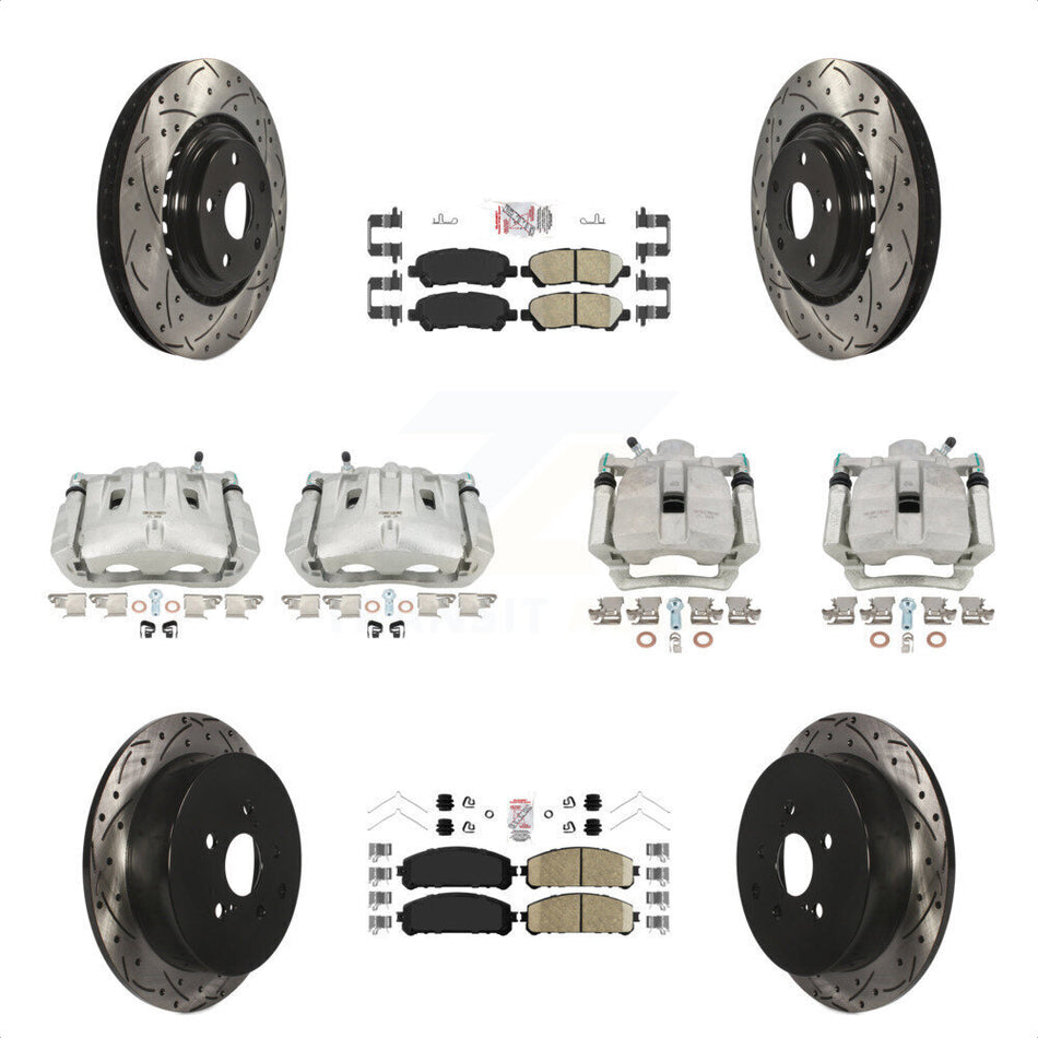 Front Rear Disc Brake Coated Caliper Drilled Slotted Rotors And Ceramic Pads Kit (10Pc) For 2014 Toyota Highlander Hybrid Limited with FULL HYBRID EV-GAS (FHEV) engine KCD-100600N by Transit Auto