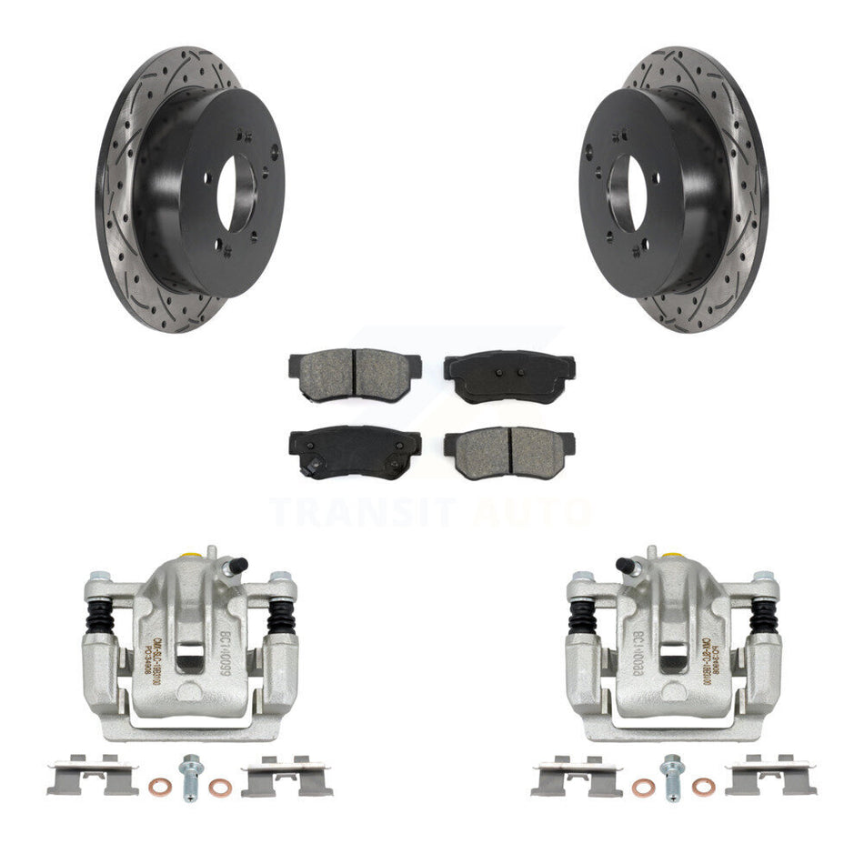 Rear Disc Brake Coated Caliper Drilled Slotted Rotors And Semi-Metallic Pads Kit For Kia Sportage Hyundai Tucson KCD-100600S