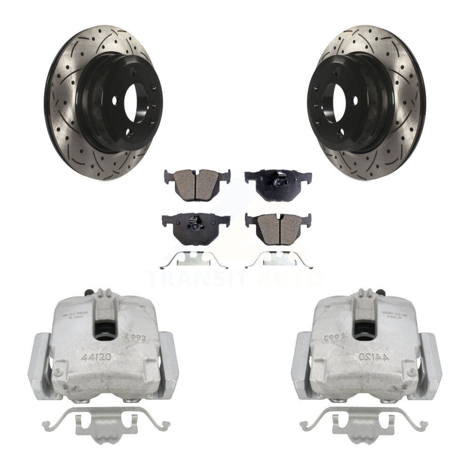 Rear Disc Brake Coated Caliper Drilled Slotted Rotors And Ceramic Pads Kit For BMW X5 X6 KCD-100600T