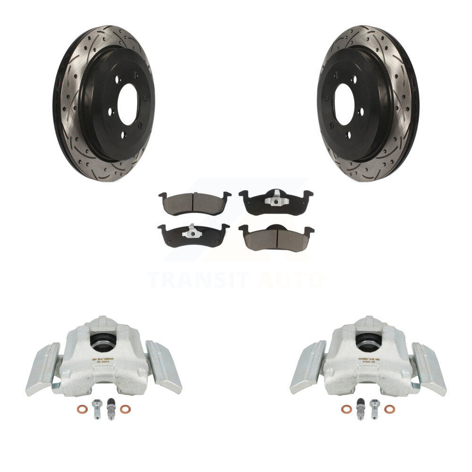 Rear Disc Brake Coated Caliper Drilled Slotted Rotors And Ceramic Pads Kit For 2007-2017 Ford Expedition Lincoln Navigator KCD-100601C