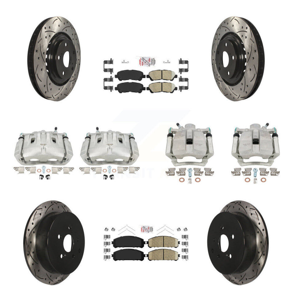 Front Rear Disc Brake Coated Caliper Drilled Slotted Rotors And Ceramic Pads Kit (10Pc) For 2014 Toyota Highlander Hybrid Limited with FULL HYBRID EV-GAS (FHEV) engine KCD-100601N