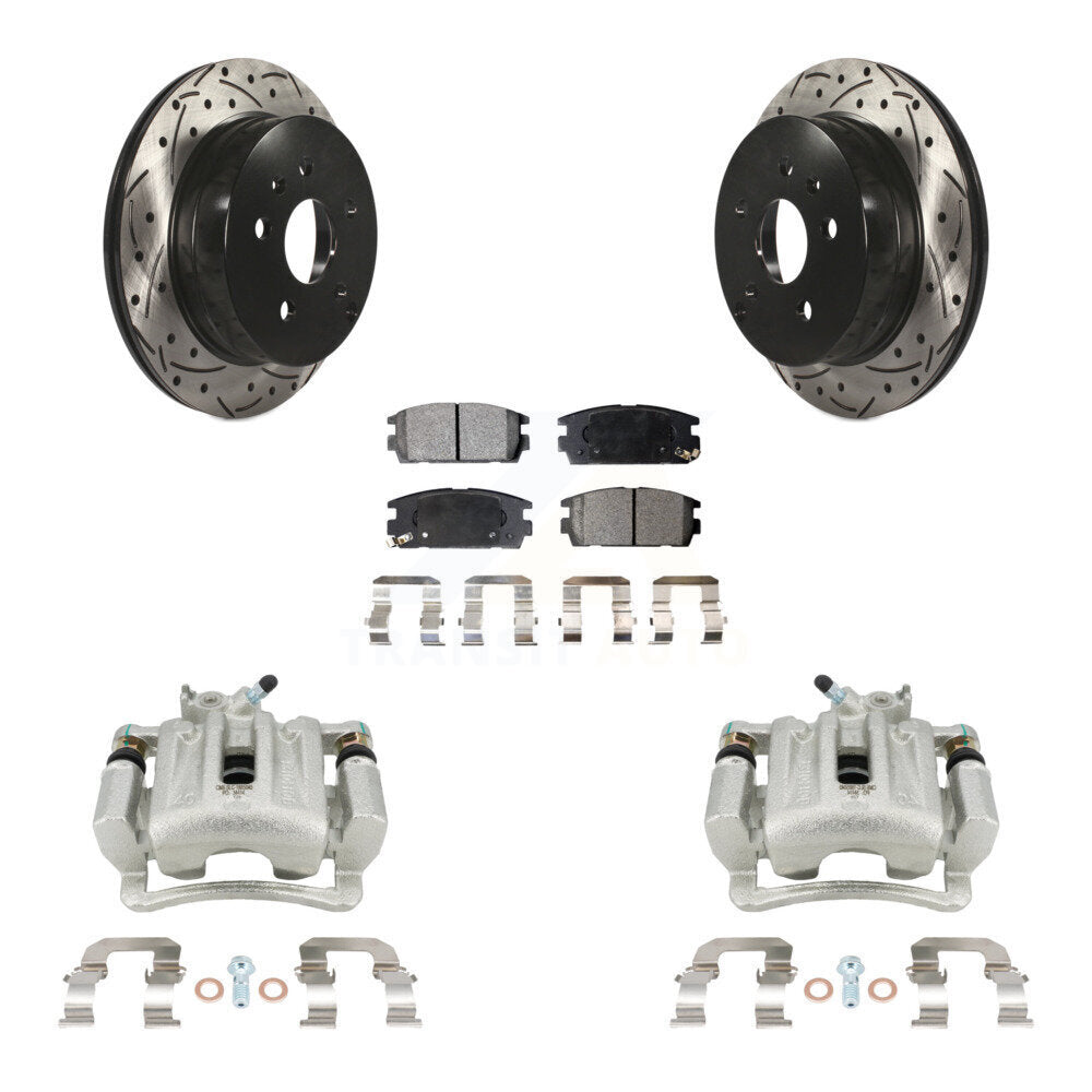 Rear Brake Coat Caliper Drill Slot Rotor Semi-Metallic Pad Kit For Chevrolet Equinox GMC KCD-100601P