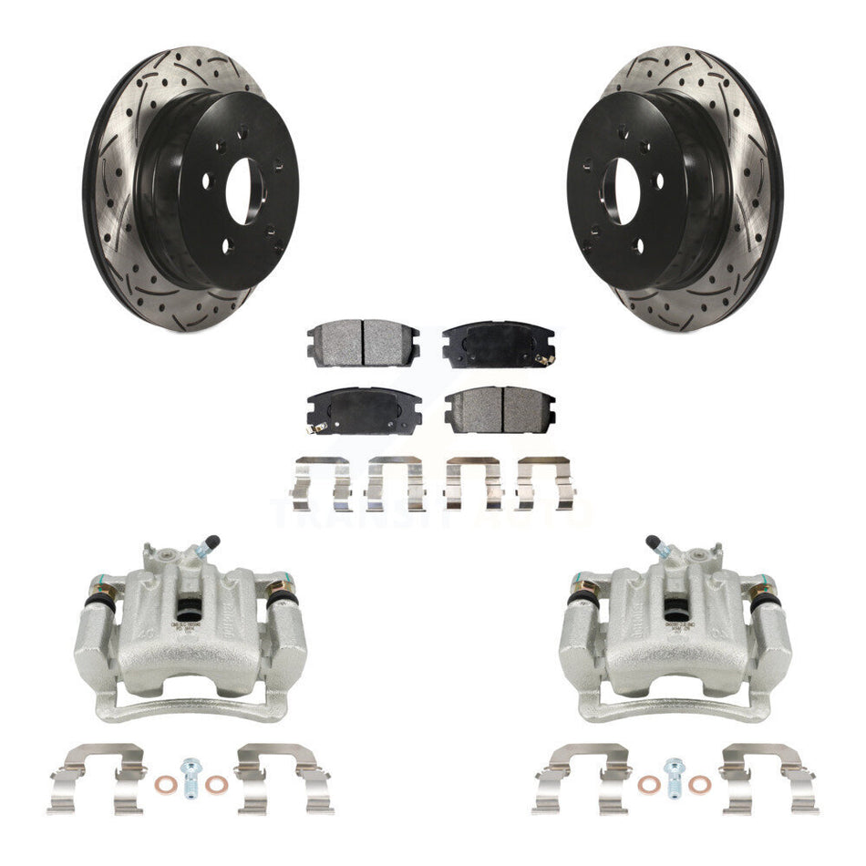 Rear Brake Coat Caliper Drill Slot Rotor Semi-Metallic Pad Kit For Chevrolet Equinox GMC KCD-100601P