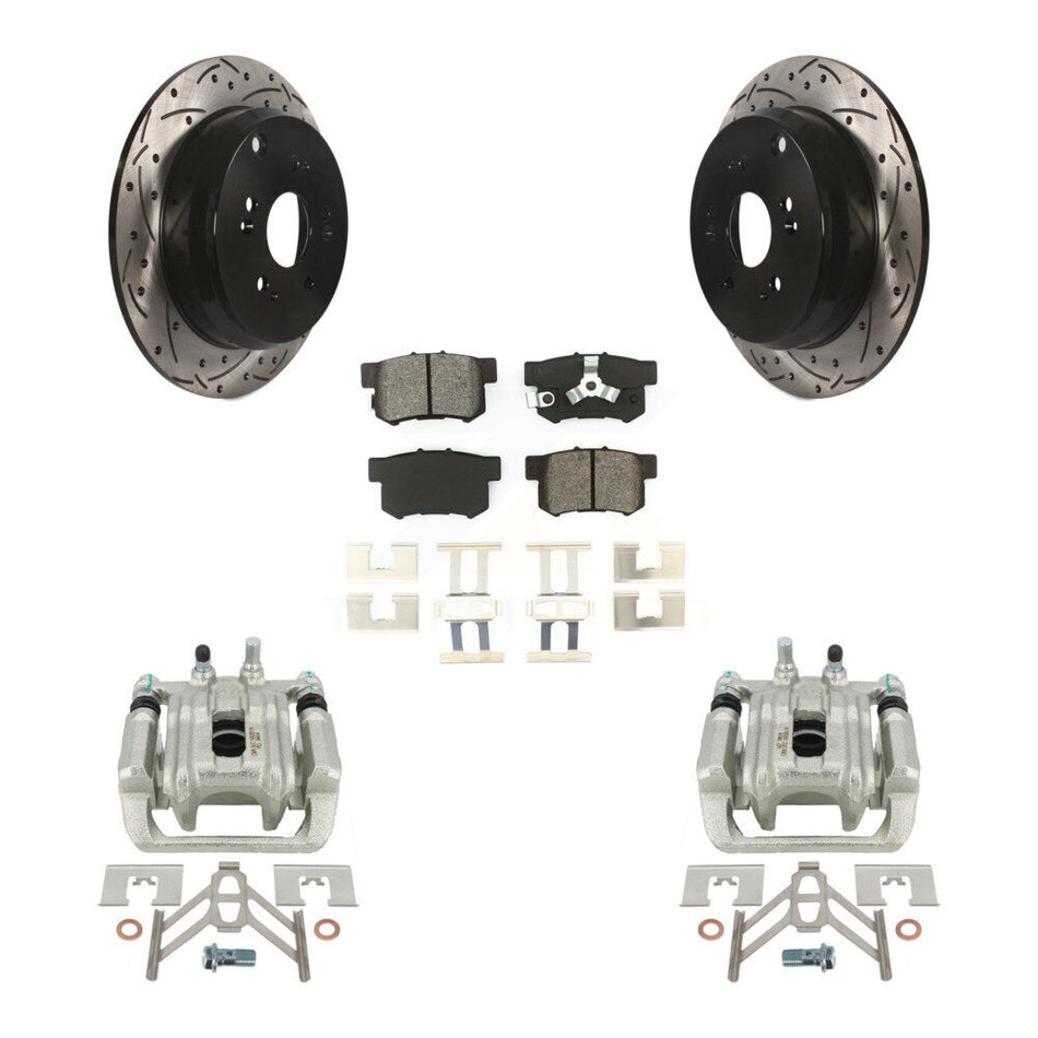 Rear Disc Brake Coated Caliper Drilled Slotted Rotors And Semi-Metallic Pads Kit For Honda CR-V Acura RDX KCD-100601S