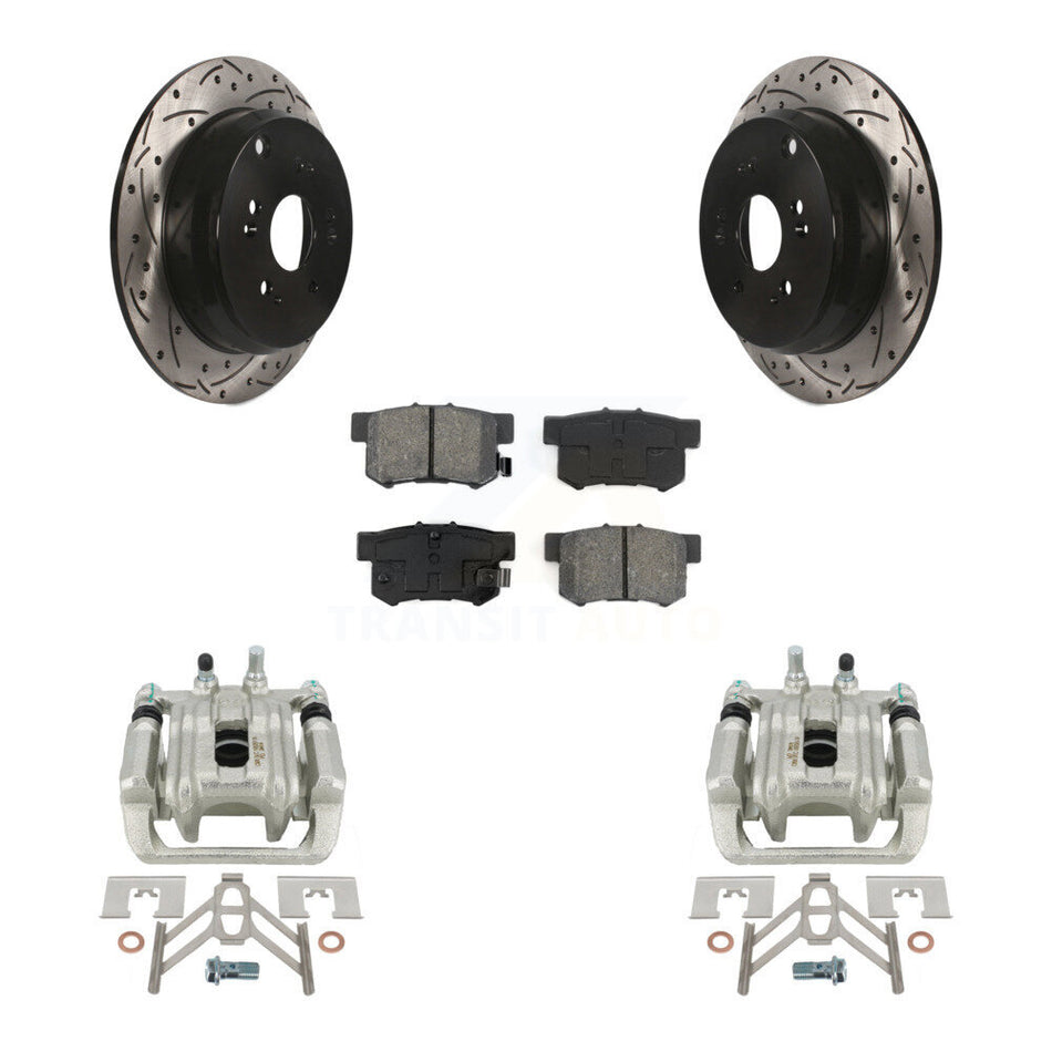 Rear Disc Brake Coated Caliper Drilled Slotted Rotors And Semi-Metallic Pads Kit For Acura RDX KCD-100602S
