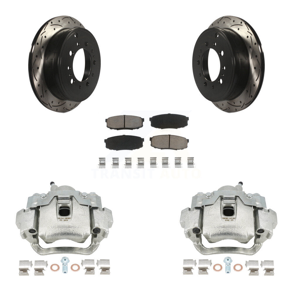 Rear Disc Brake Coated Caliper Drilled Slotted Rotors And Ceramic Pads Kit For Lexus LX570 Toyota Land Cruiser KCD-100603C by Transit Auto