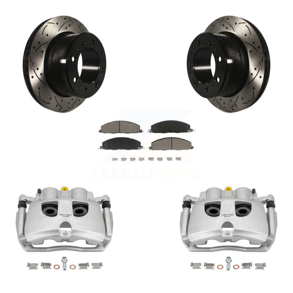 Rear Disc Brake Coated Caliper Drilled Slotted Rotors And Ceramic Pads Kit For Ram 2500 3500 Dodge KCD-100604C
