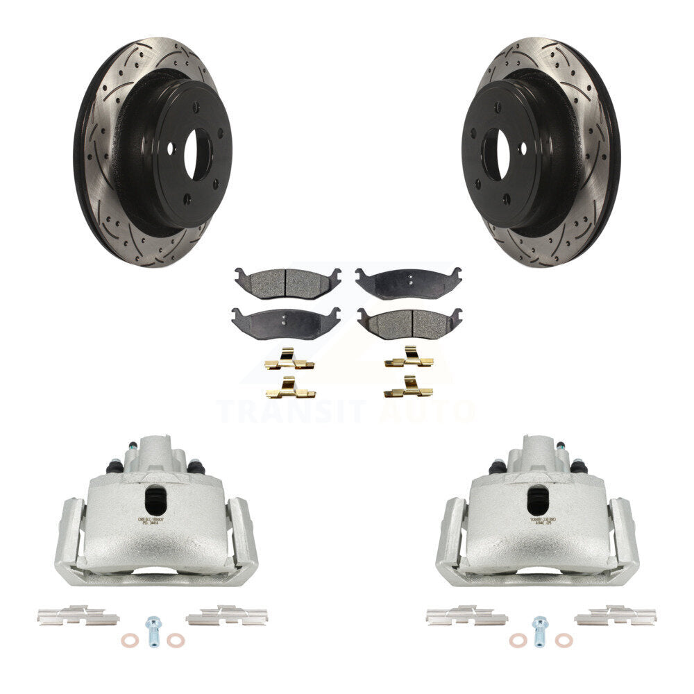 Rear Brake Caliper Drill Slotted Rotors Semi-Metallic Pad Kit For Ram 1500 Classic Dodge KCD-100604P
