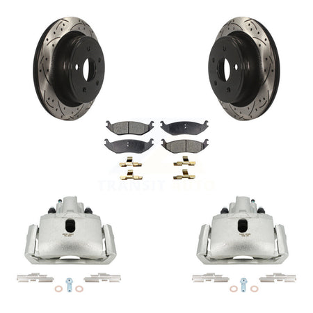 Rear Brake Caliper Drill Slotted Rotors Semi-Metallic Pad Kit For Ram 1500 Classic Dodge KCD-100604P