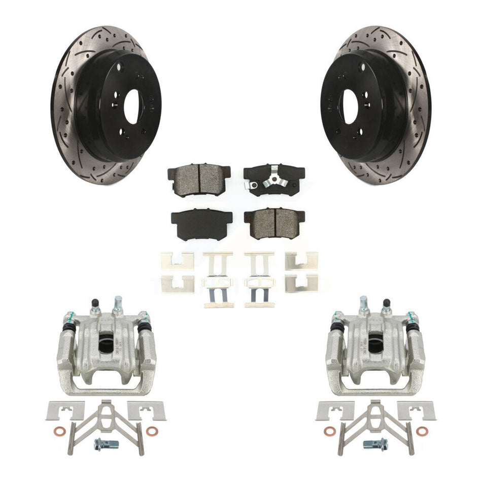Rear Disc Brake Coated Caliper Drilled Slotted Rotors And Semi-Metallic Pads Kit For 2005-2006 Honda CR-V KCD-100604S