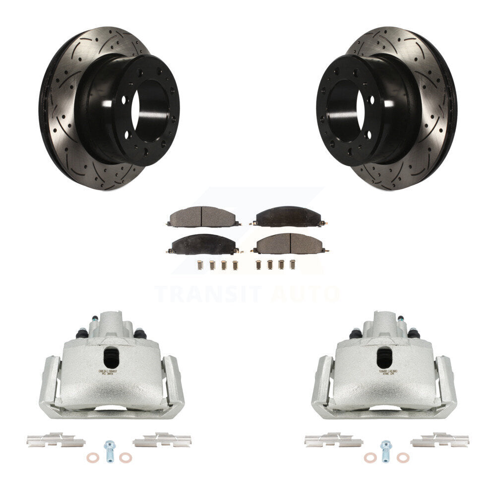 Rear Brake Caliper Drill Slot Rotor Semi-Metallic Pad Kit For Ram 1500 With 8 Lug Wheels KCD-100605P
