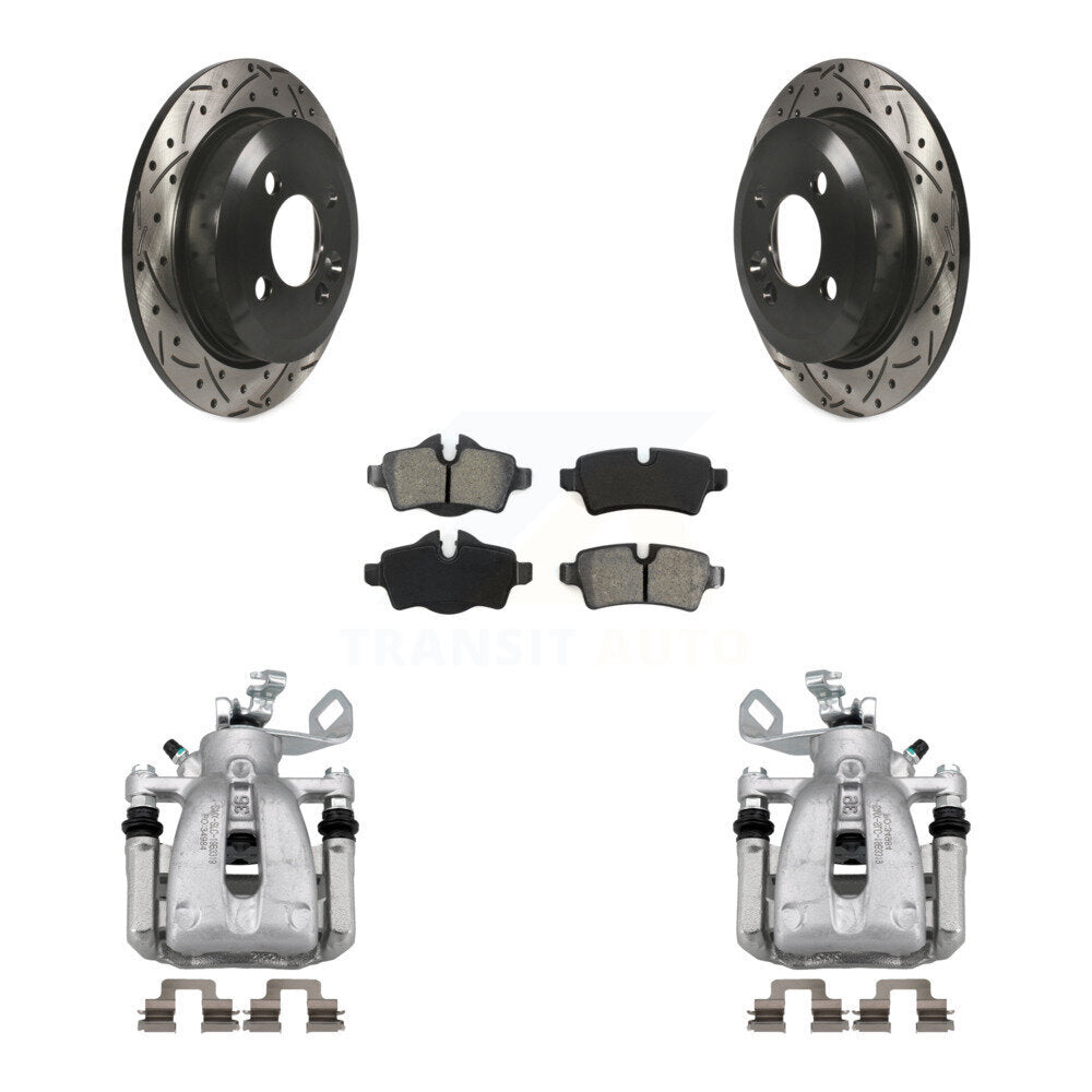 Rear Disc Brake Coated Caliper Drill Slotted Rotor Semi-Metallic Pad Kit For Mini Cooper KCD-100605S