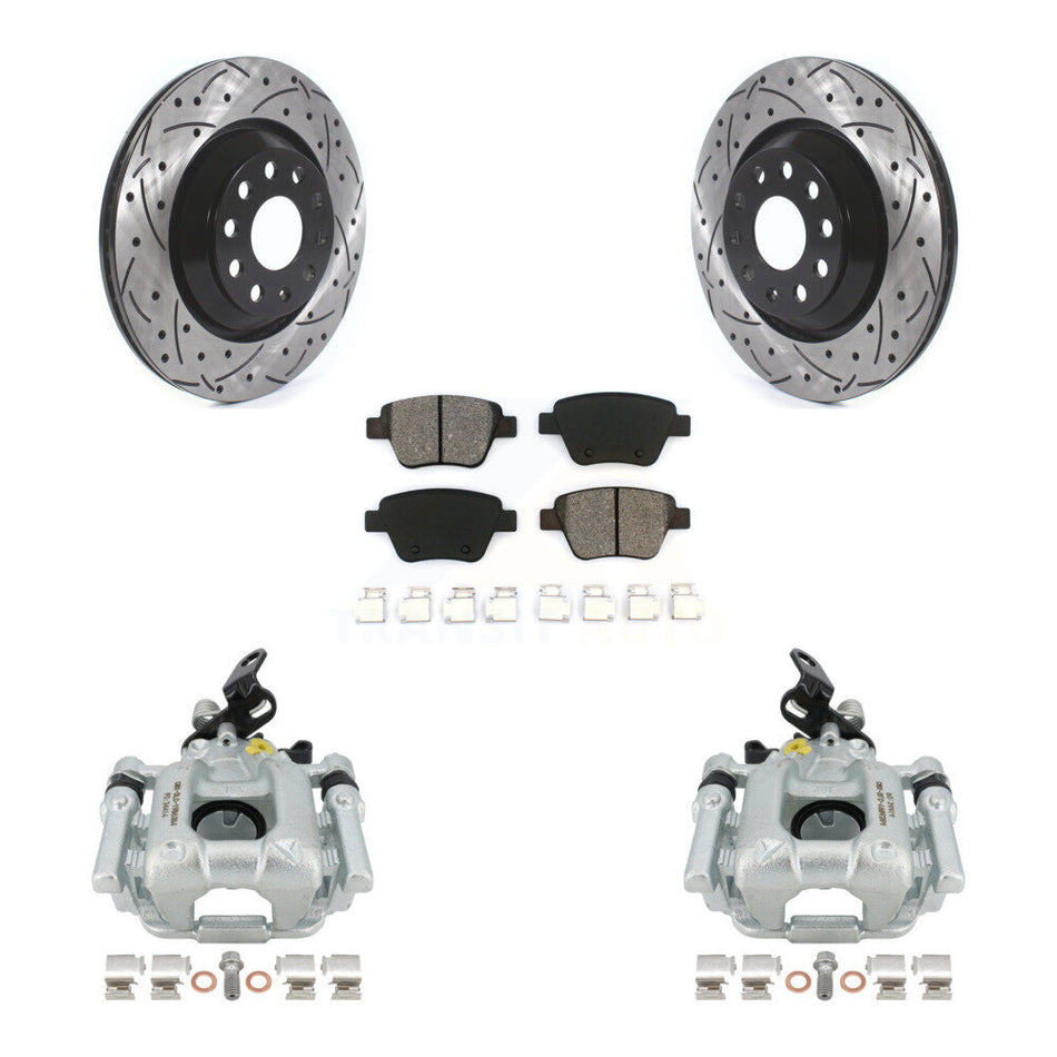 Rear Disc Brake Coated Caliper Drilled Slotted Rotors And Semi-Metallic Pads Kit For 2013 Volkswagen GTI With 310mm Diameter Rotor KCD-100606S
