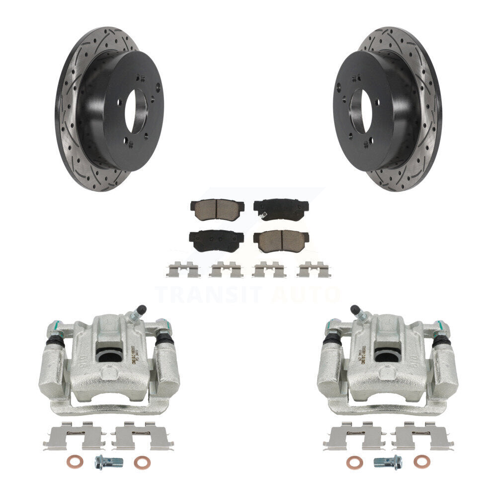 Rear Brake Coat Caliper Drill Slot Rotors Ceramic Pad Kit For 2001-2006 Hyundai Santa Fe KCD-100607C