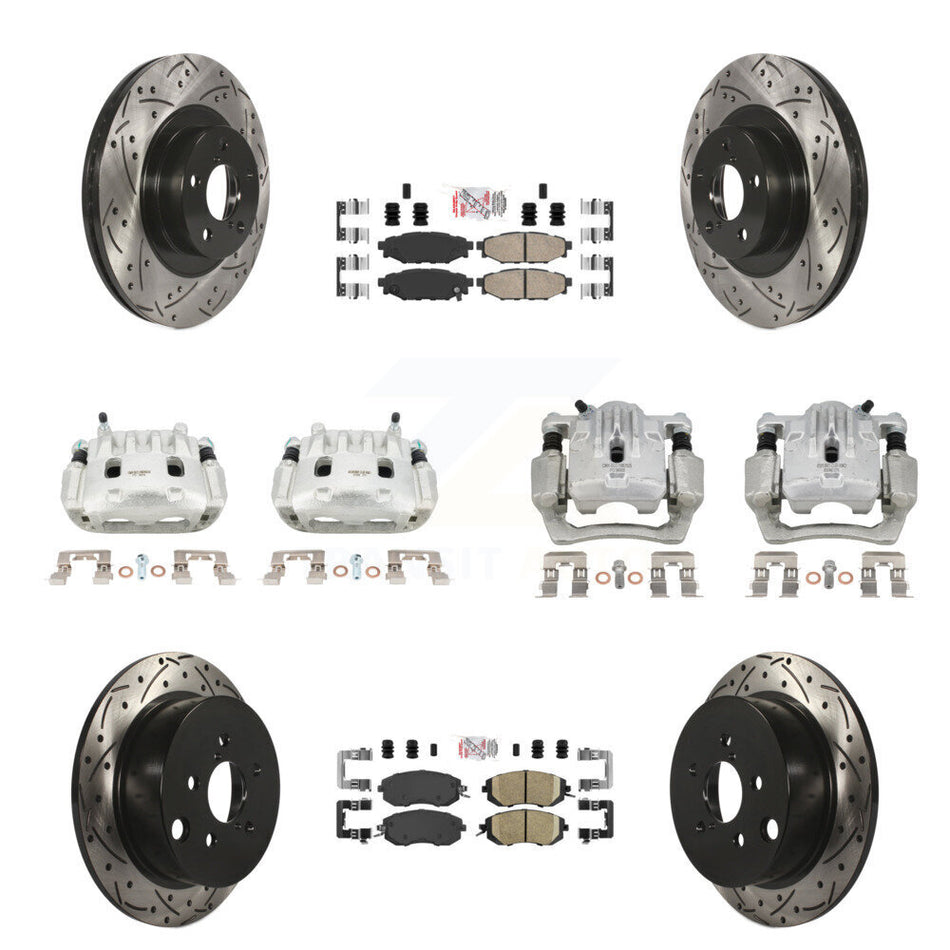 Front Rear Brake Caliper Drill Slot Rotors Ceramic Pad Kit (10Pc) For Subaru Forester XV KCD-100608N