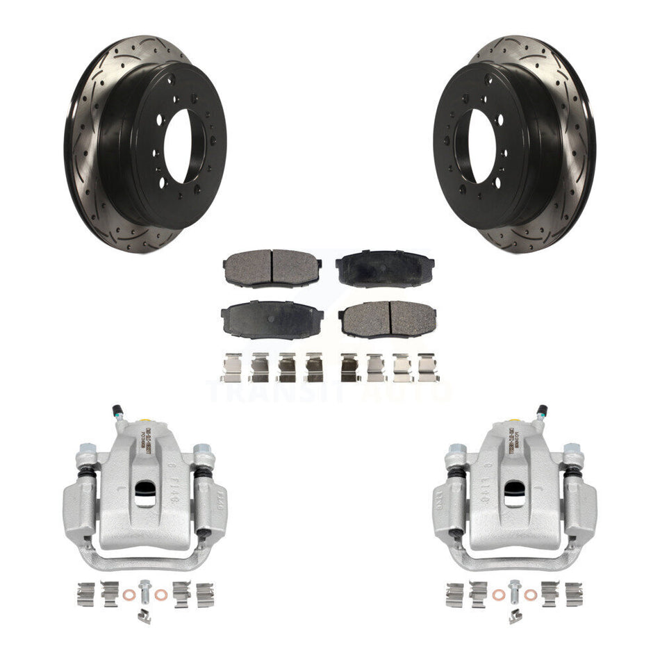 Rear Brake Coat Caliper Drill Slot Rotor Semi-Metallic Pad Kit For Toyota Tundra Sequoia KCD-100608P