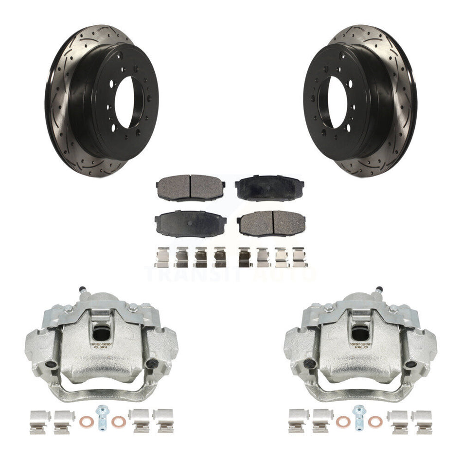 Rear Disc Brake Coated Caliper Drilled Slotted Rotors And Semi-Metallic Pads Kit For Lexus LX570 Toyota Land Cruiser KCD-100609P by Transit Auto