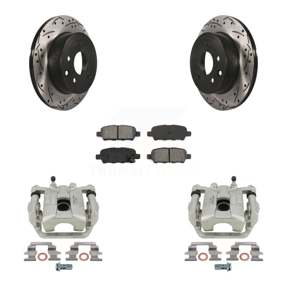 Rear Disc Brake Coated Caliper Drilled Slotted Rotors And Semi-Metallic Pads Kit For Nissan Rogue Select X-Trail KCD-100609S by Transit Auto